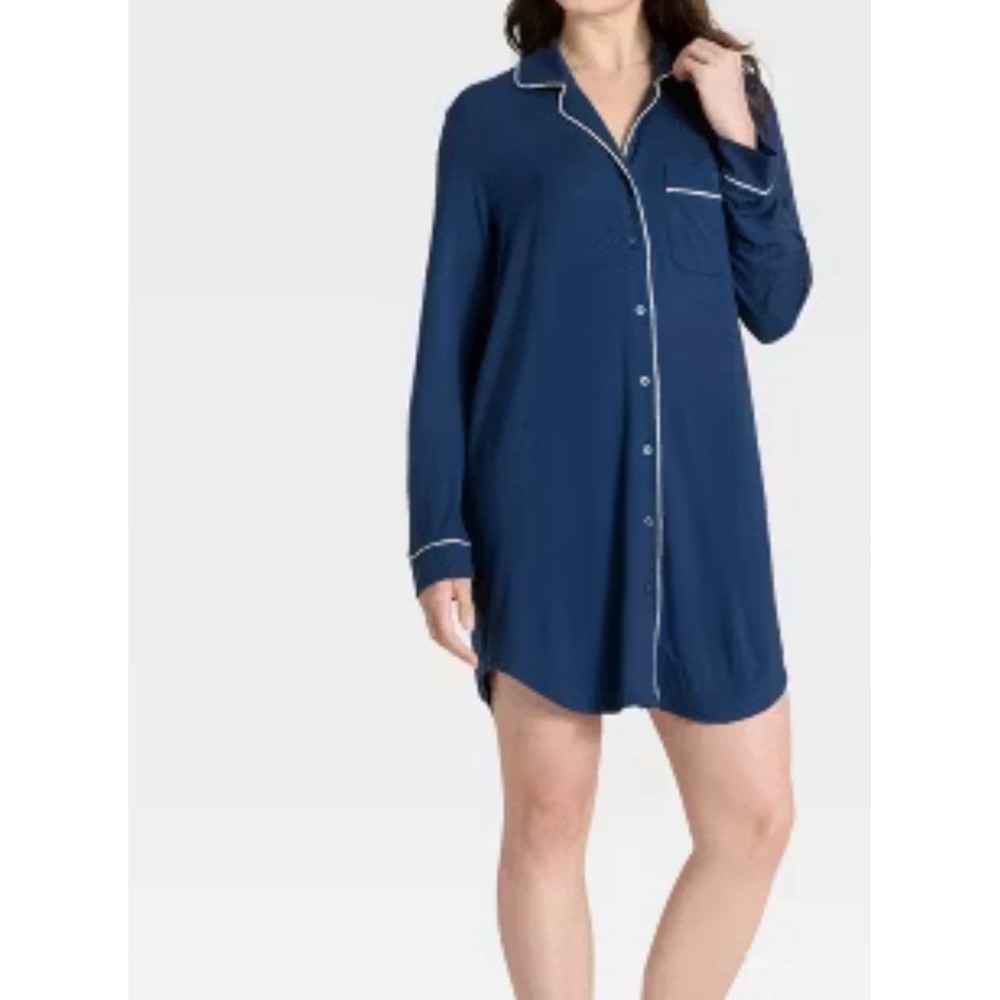 Women's‎ Auden Cloud Knit Modal Notch Collar Nightgown Size 1x -blue New